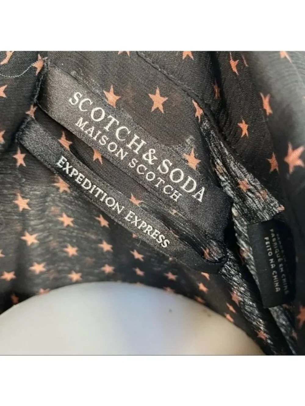 Scotch & Soda Maison Scotch Black Sheer Star Print Blouse With Leopard Print Acc - Picture 4 of 12